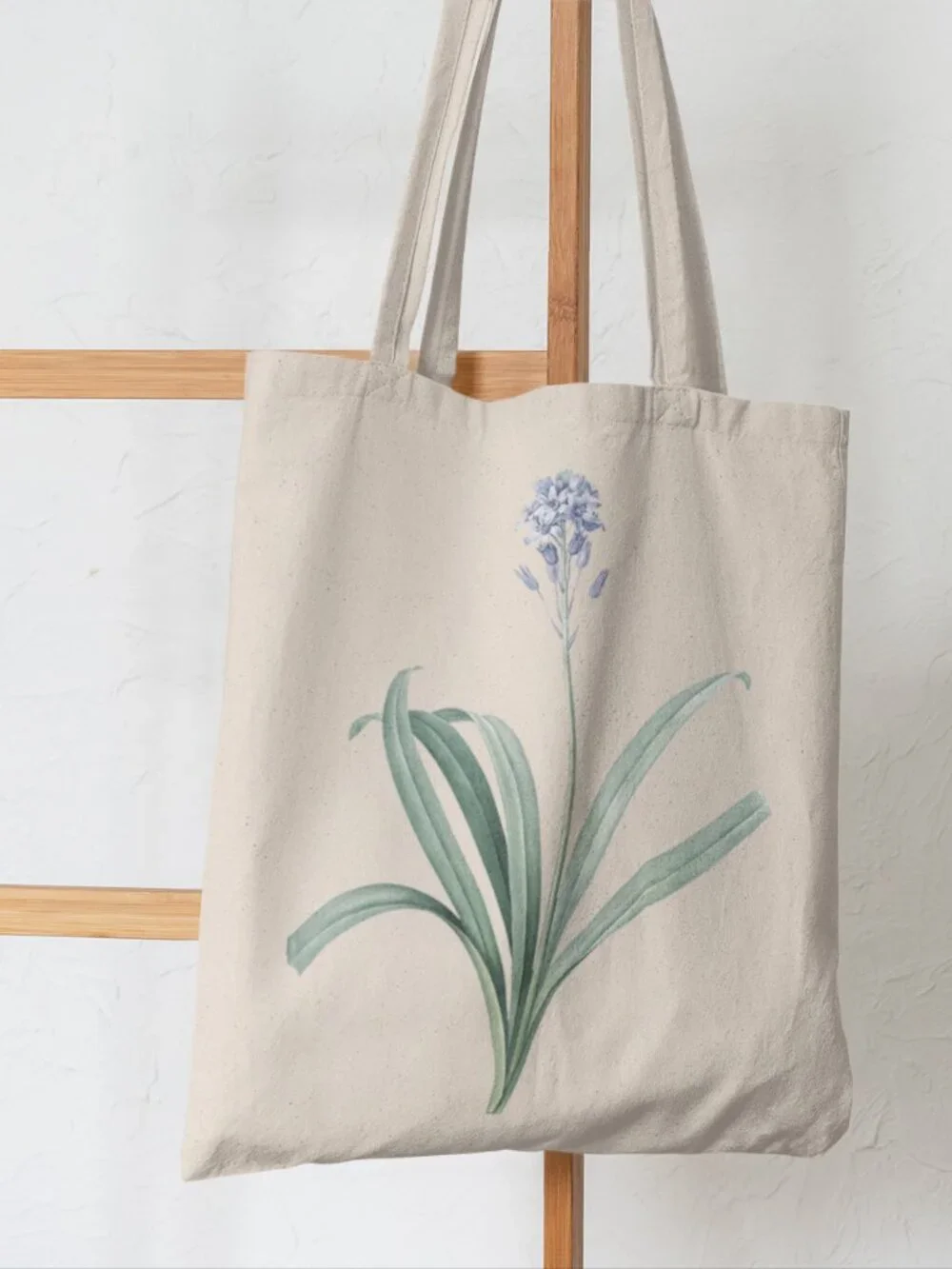 Spanish Bluebell Vintage Floral Print Graphic Canvas Tote Bag